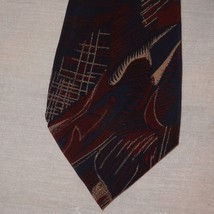Tie Abstracte Striped Necktie 56&quot; 100% Silk Hand Made in Italy Red Blue Tan - £7.85 GBP