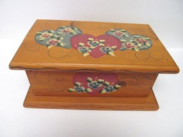 VINTAGE Wood Hinged Storage Trinket Jewelry Box Container Floral Hand Crafted - £34.37 GBP