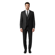 Men Suit BERLUSCONI Turkey 100% Italian Wool Super 180's 3pc Vested #Ber21 Black image 6