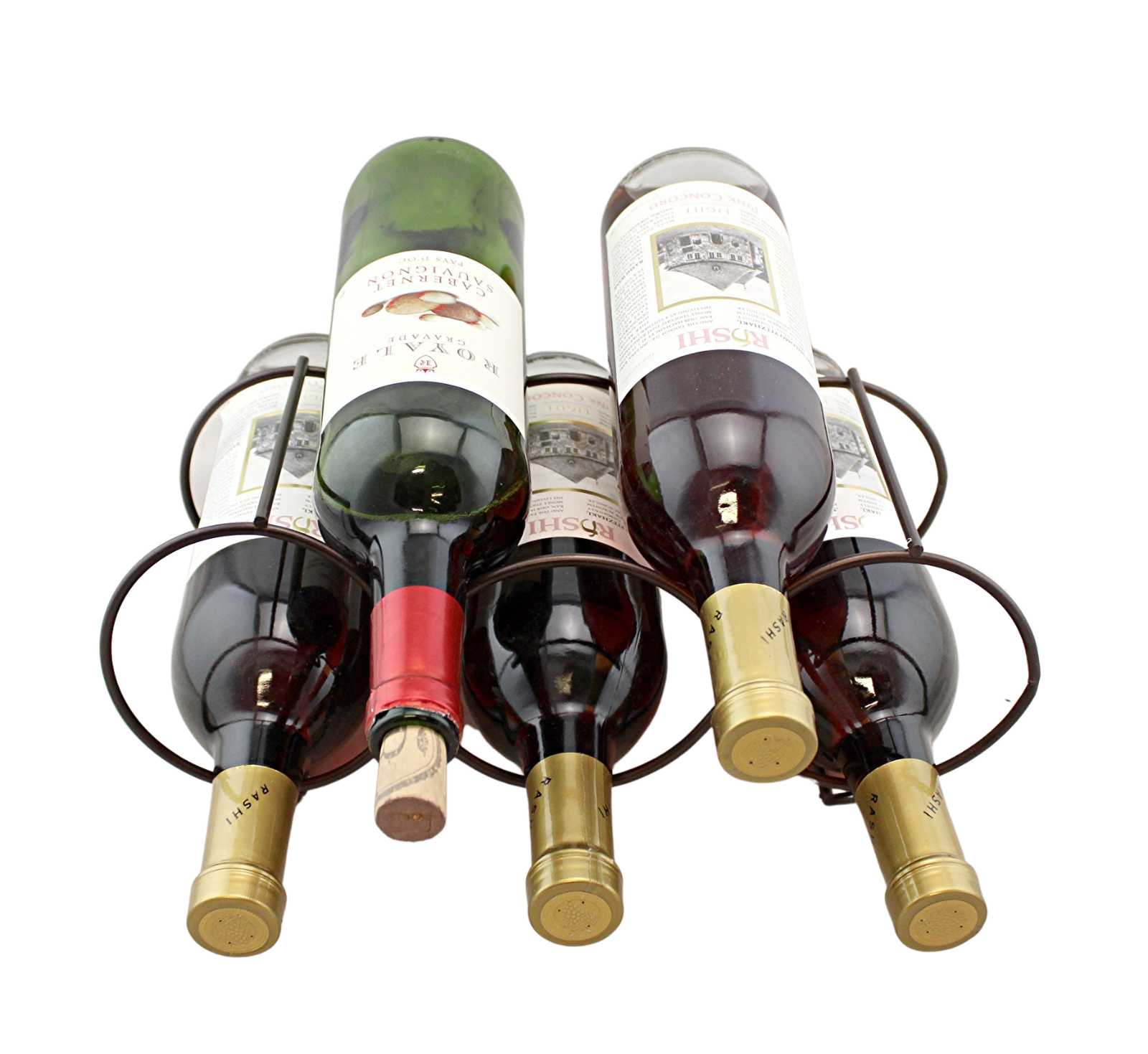5-Bottle Bronze Stackable Wine Rack Tabletop Steel Holder, Space-Saving ... - $11.87