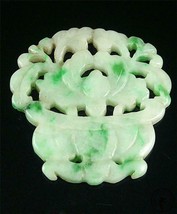 Antique Old Genuine Jadeite Emerald Jade Pendant Netsuke flower ~ AUSPIC... - $255.99