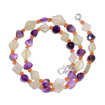 Natural Aventurine Amethyst Carnelian Gemstone Smooth Beads Necklace 17&quot;... - $10.88