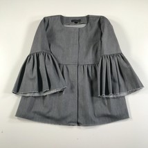 Kalmanovich Shirt Womens 2 Gray Hidden Button Flared Ruffle Sleeves Baggy - $112.19