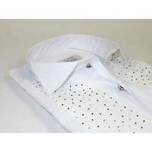 Men CEREMONIA Tuxedo Shirt Rhinestone Cotton Turkey #Milano 13 White Wing Tip image 6