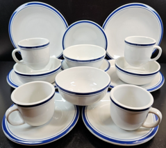 4 Culinary Arts Cafeware Blue Bands 4 Pc Place Setting Restaurant Ware S... - £197.54 GBP