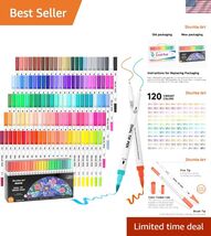 120 Color Dual Brush and Fineliner Marker Pens Set with Coloring Book - ... - $46.56