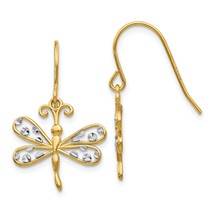 14K Gold &amp; Rhodium Plated Diamond Cut Dragonfly Shepherd Hook Earrings Jewerly - $174.68