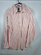 Gap Classic Fit Men&#39;s Large Long Sleeve Shirt Red White Striped Collared - £11.46 GBP