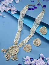 Gold Tone Kundan Multistrand Long Bridal Necklace Earring &amp; Ring Set For Women - £35.41 GBP