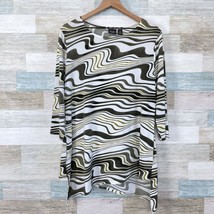 Chicos Travelers Wavy Line Tunic Top Green White Asymmetric Hem Womens L... - £35.06 GBP