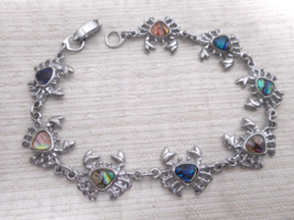 ABALONE Inlay Sand Crab Bracelet Anklet Silver Tone Link Trendy Paula Shell 8&quot; - £12.01 GBP