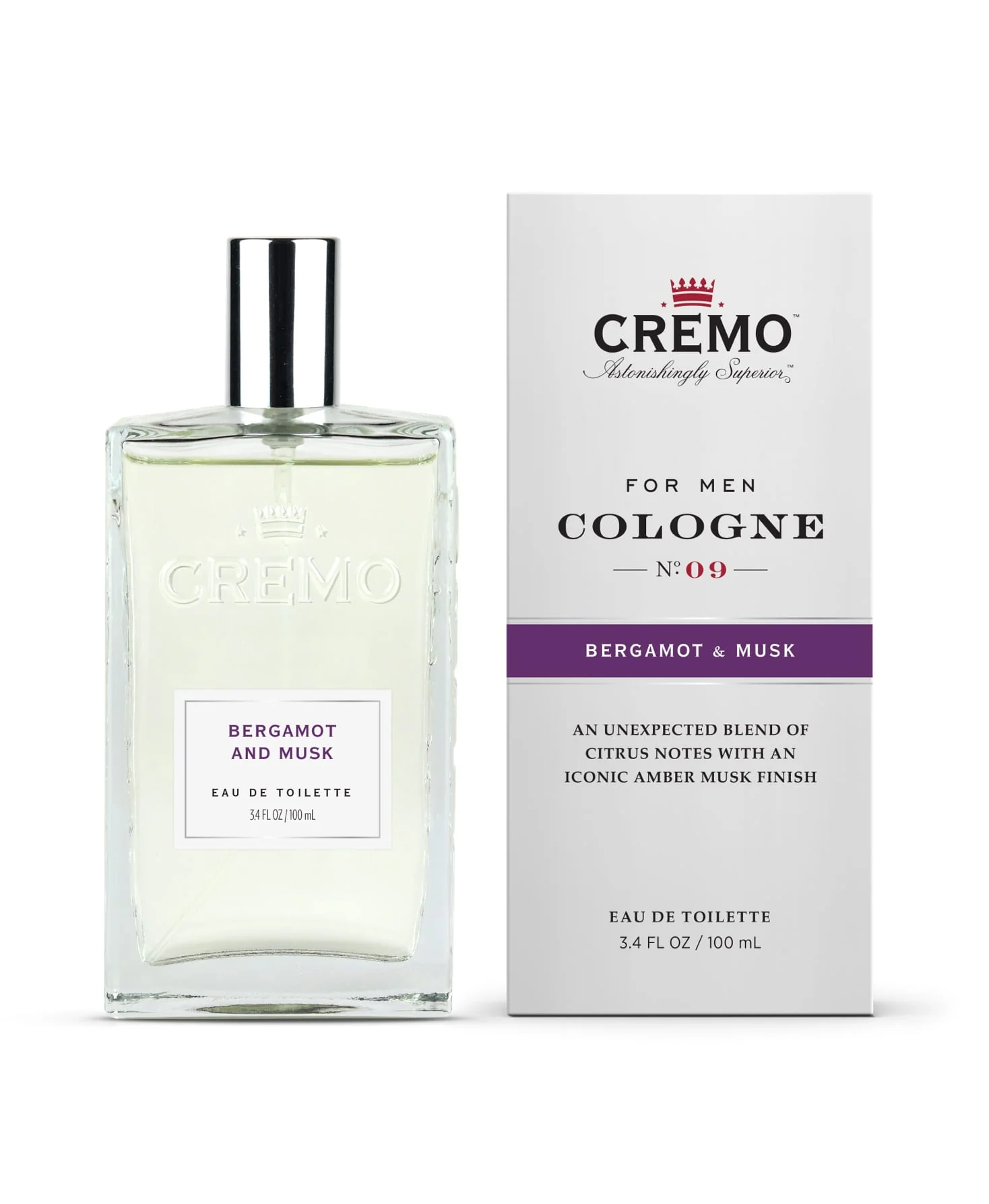 Cremo Mens Cologne Spray, Bergamot & Musk Scent, 3.4 oz Full Size