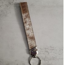 Western Hair On Cowhide Wristlet Keychain Brown and White - $19.80