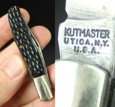 Vintage Kutmaster Pocket Knife UTICA NY USA black peanut ESTATE SALE old - £23.50 GBP