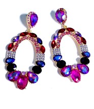 Dangle Bridesmaids Earrings, Rhinestone Drop Earrings, Pink Crystal Chandelier E - £30.75 GBP
