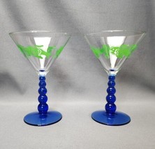 Green Fish Blue Graduated Bubble Stem Martini Cosmopolitan Cocktail Glasses Pair - £21.43 GBP