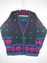 Vintage Colorful Flowers Roses Cardigan Button Sweater Size XL - £15.71 GBP