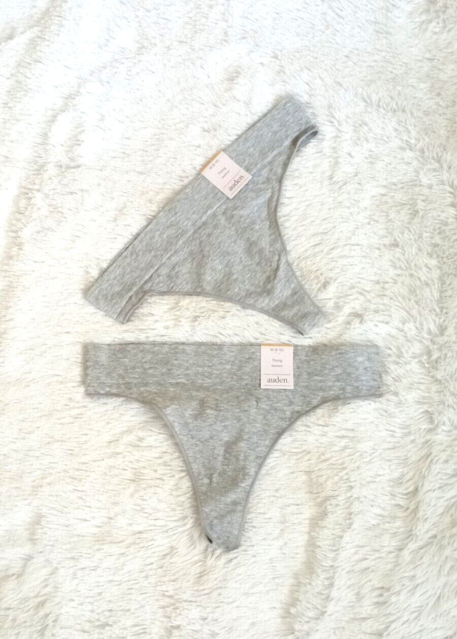 2 - Auden Women's Cotton Blend Thong Underwear Panties (Size M/8-10) Gray - NEW