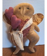 Primitive/Folk Art Handmade Cloth Valentine Angel w/Hearts 10&quot; Grungy  - $27.72