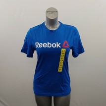 Reebok V Neck T Shirt Women&#39;s Size Small Blue Short Sleeve Cotton Short ... - $10.84 CAD