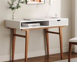 White Computer Desk With Drawers - 45 Inch Minimalist Small Solid Wood M... - $424.99