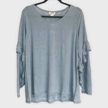 NWT MACY&#39;S Style &amp; Co.  pale blue ruffle long sleeve burnout top size Large - £9.14 GBP