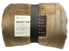 KASENTEX King Quilt Set 3 Pieces (2 King Shams) Taupe Brown Velvet Soft Sherpa - £51.75 GBP