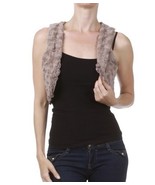 Faux Fur Cropped Bolero Vest Size L Mocha Taupe Rosette Satin Open Boho ... - €21,61 EUR