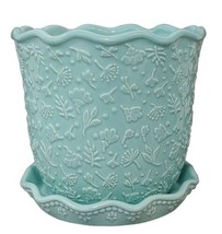 Pioneer Woman 6&quot; DAISY TEAL ~ Embossed ~ Glazed Stoneware ~ 1.25 Quart Planter  - £29.21 GBP