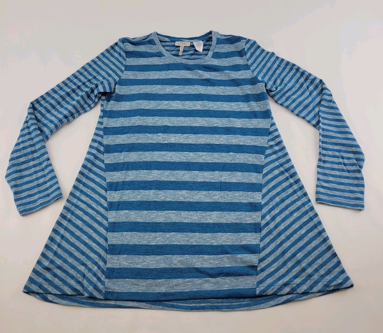 LOGO Lori Goldstein A273338 Mariner Blue Striped Sweater Tunic XS Long S... - $31.67