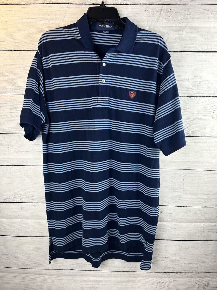 Primary image for Polo Golf Ralph Lauren Polo Shirt Blue Striped Cotton Size Large Mens