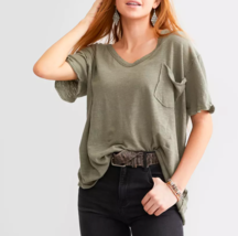 Free People We The Free All I Need Oversized T Shirt Linen Blend Green M... - $22.00