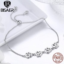 BISAER Cute 925 Sterling Silver Cat / Dog Paw-Print Theme Chain Link Bracelet - £19.17 GBP