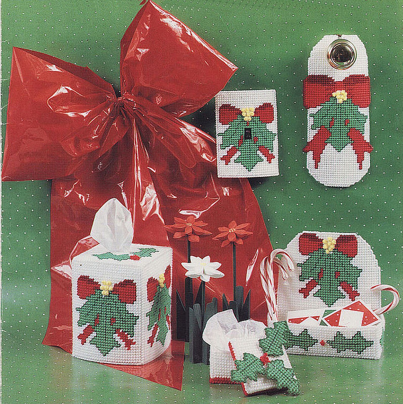 Plastic Canvas Holly Christmas Door Knob Tissue Cover Gift Box Switch Patterns - £8.64 GBP