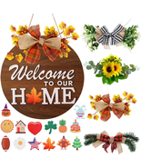 Interchangeable Welcome Sign for Front Door with 4 Seasonal Wreaths and ... - $32.35