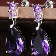 AYH2 Lovely Amethyst Teardrop Zircon Stud Earrings - £29.81 GBP