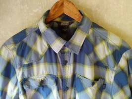 Mens Outdoor Research XL Blue Green Plaid Short Sleeve Button Up Shirt C - £20.21 GBP