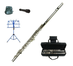 Merano Silver Flute 16 Hole, Key of C w/Case+Music Sheet Bag+2 Stand+Acc... - £86.29 GBP
