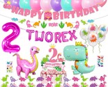 Girl Dinosaur 2Nd Birthday Party Decorations, Two Rex Pink Dinosaur Dino... - £30.36 GBP