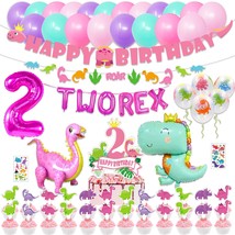 Girl Dinosaur 2Nd Birthday Party Decorations, Two Rex Pink Dinosaur Dino Party S - £30.36 GBP