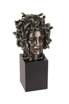 Cast Bronze Resin Medusa Head Figure on Plinth Bust Sculpture Painted Accent Art - £55.38 GBP