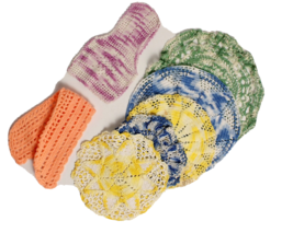 7 Vintage Handmade Potholders Trivets Doilies Colorful Selection - $6.79