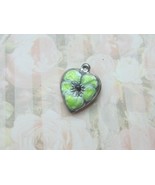 Vintage Sterling silver enameled puffy heart charm-LIME YELLOW pansy - $27.00