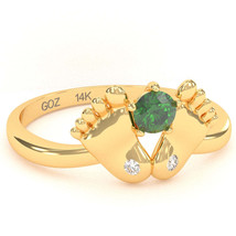 Baby Feet Lab-Created Emerald Diamond Ring In 14k Yellow Gold - £238.26 GBP