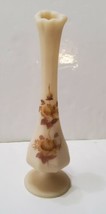 Fenton Cream Custard Satin Glass Hand Painted Flower Vase 10.5&#39;&#39; Artist Signed  - £21.79 GBP