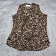 New York Company Shirt Womens 18 Brown Sleeveless Round Neck Ruffle Blouse - £20.23 GBP