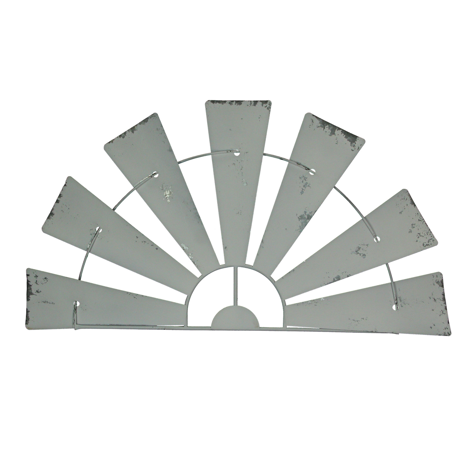 35 Inch Weathered White Finish Metal Half-Windmill Wall Sculpture Décor Art - $32.85