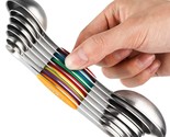 Magnetic Measuring Spoons Set Of 7 Stainless Steel Stackable Dual Sided ... - $37.99
