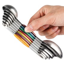 Magnetic Measuring Spoons Set Of 7 Stainless Steel Stackable Dual Sided ... - £30.27 GBP