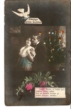 Latvia Tinted Photo Postcard PSR Merry Christmas Happy New Year Women Men Pin... - £9.25 GBP
